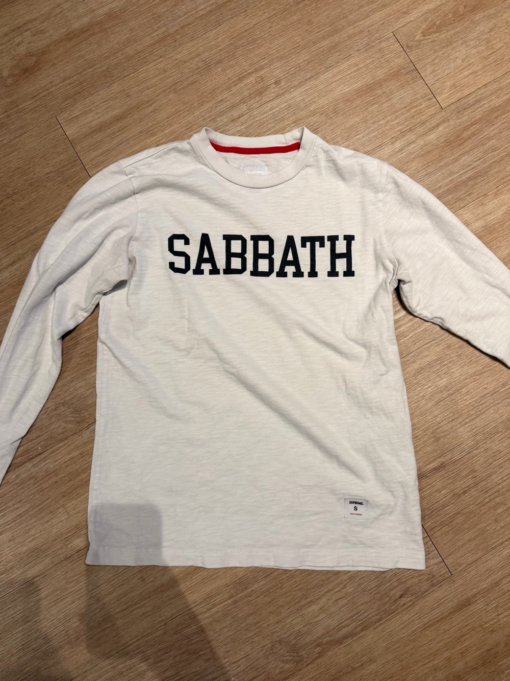 Supreme White Long-Sleeve Tee with Black SABBATH Logo